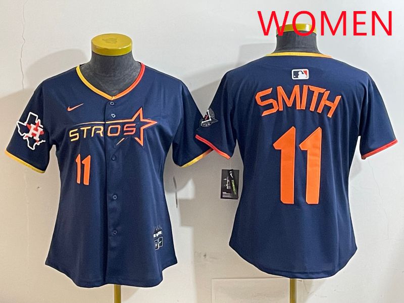 Women Houston Astros #11 Smith Blue three generations Joint Name Nike 2025 MLB Jersey style 10